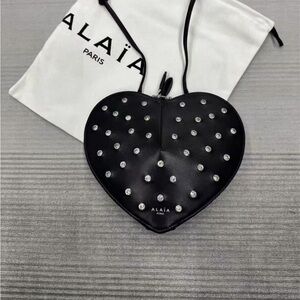Alaia Black Heart Studded Leather Mini Crossbody Bag